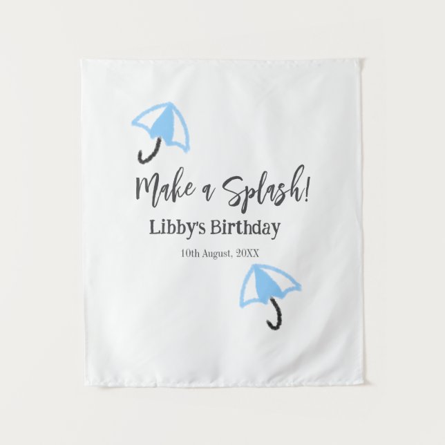 Tapete De Parede Faça um splash guarda-chuva azul festa de aniversá (Frente)