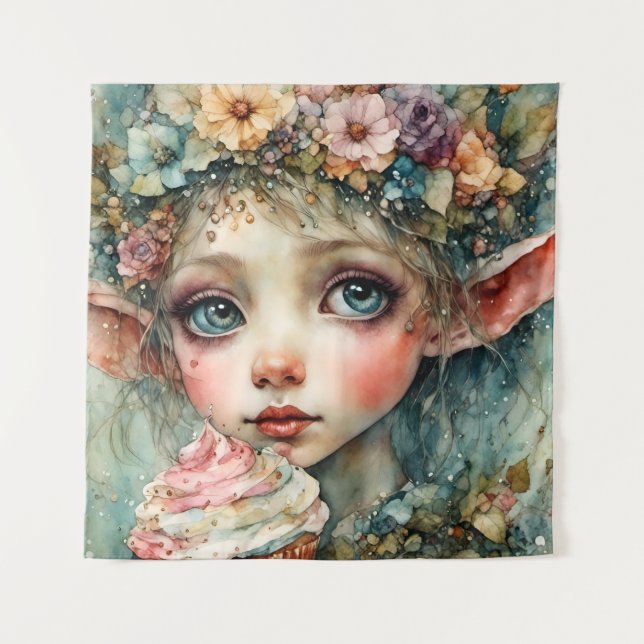 Tapete De Parede Fada Adorável Com um Cupcake (Frente)