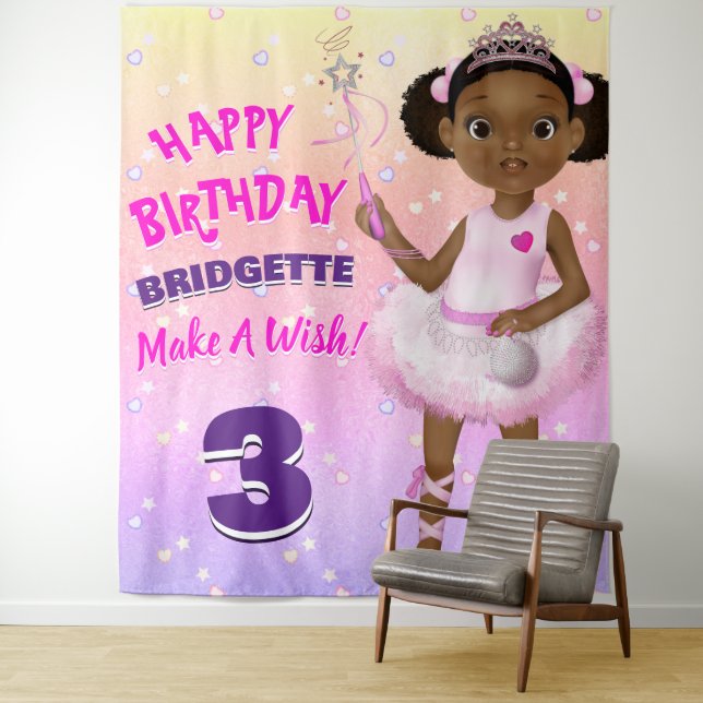 Tapete De Parede Fada Africana-Americana Princesa Ballerina Backdro (In Situ)