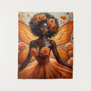 Tapete De Parede Fada Com Pele Escura Em Floral Laranja