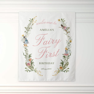 Tapete De Parede Fada Primeiro Vintage Floral Boas-Vindas de Aniver