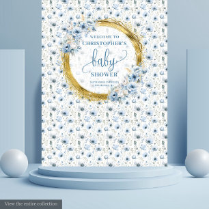 Tapete De Parede Faixa de Babá de Flores Douradas Azul Pastel Doce