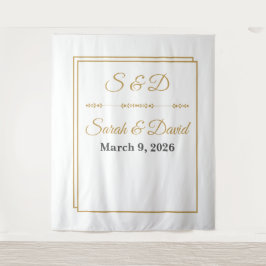 Tapete De Parede Faixa de Casamento com Borda Dourada Minimalista