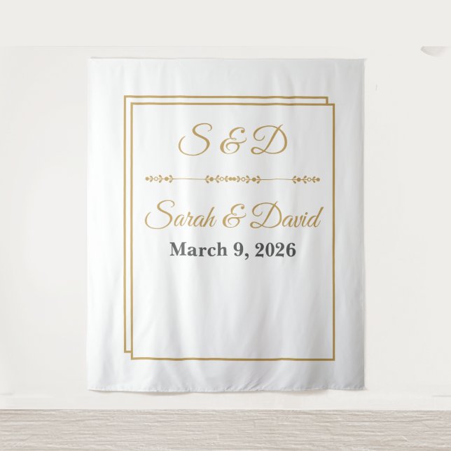 Tapete De Parede Faixa de Casamento com Borda Dourada Minimalista (Frente)