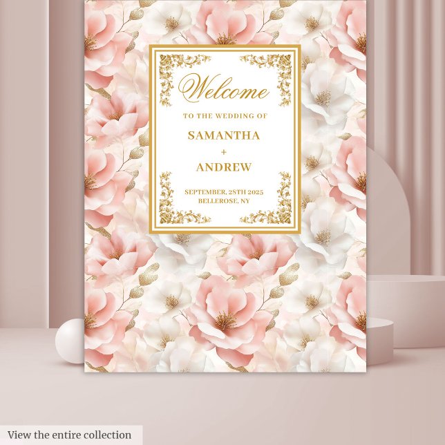 Tapete De Parede Faixa de Casamento Rosa Po dusty Moderno com Doura (Modern Dusty Pink Ivory Gold Wedding Banner Tapestry)