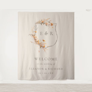 Tapete De Parede Fall Floral Crest Monograma Boas-vindas