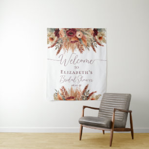 Tapete De Parede Fall Terracotta Burgundy Florals Pampas Backdrop