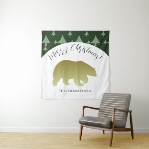 Tapete De Parede Família de Natal do Urso Dourado Fofo