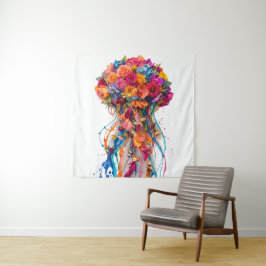 Tapete De Parede Fantasia de Água-viva Floral Vibrante com Tonalida