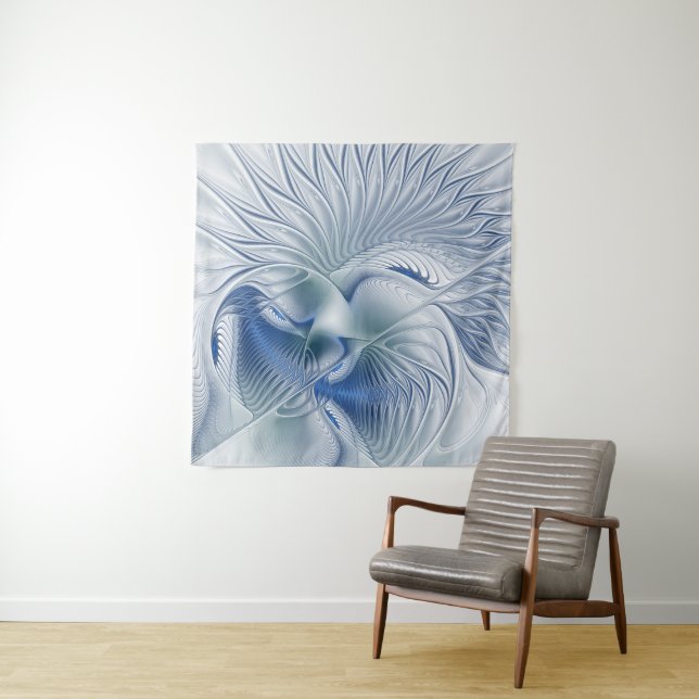 Tapete De Parede Fantasia Dinâmica Tons Azuis Arte Fractal Abstrata (In Situ)