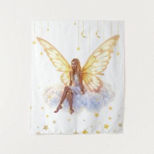 Tapete De Parede Fantasia fada, loira, nuvem de loura, sentada em m