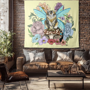 Tapete De Parede Fantasia Floral de Gato Fada Tabby Pastel Capricho