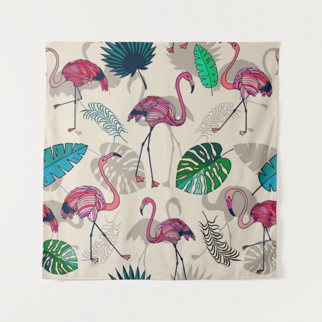 Tapete De Parede Fantasia Tropical: Flamingo Leaf Pattern (Frente)