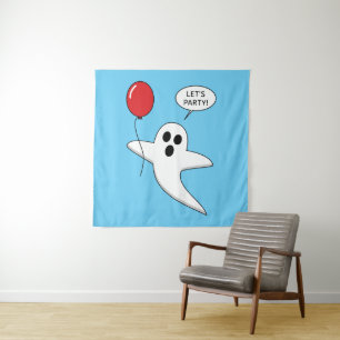 Tapete De Parede Fantasma de Cartoon Bonito com Balão Vermelho