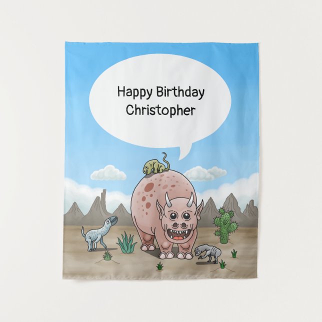 Tapete De Parede Fantasy dinossauro aniversário (Frente)