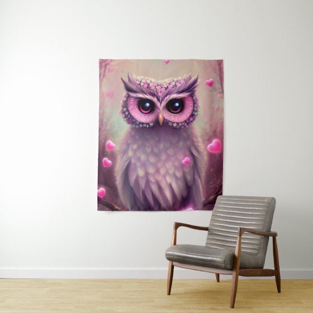 Tapete De Parede Fantasy Pink Fluffy Kawaii Owl (In Situ)
