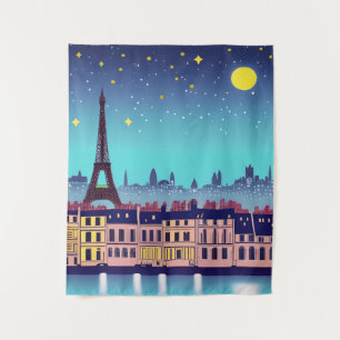 Tapete De Parede Fantasy Skyline de Paris sob as Estrelas