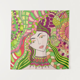 Tapete De Parede Fantasy Woman: Abstrato Primavera Folk.