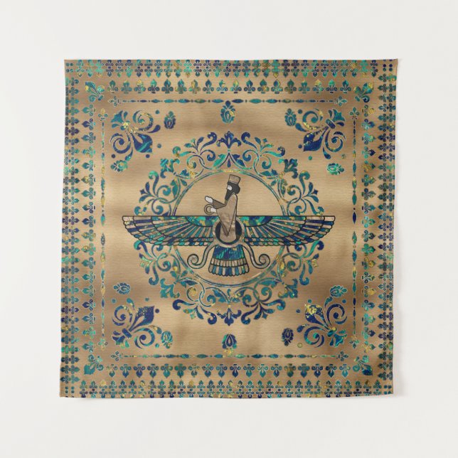 Tapete De Parede Farohar - Faravahar - Fravashi Marble e Dourado (Frente)