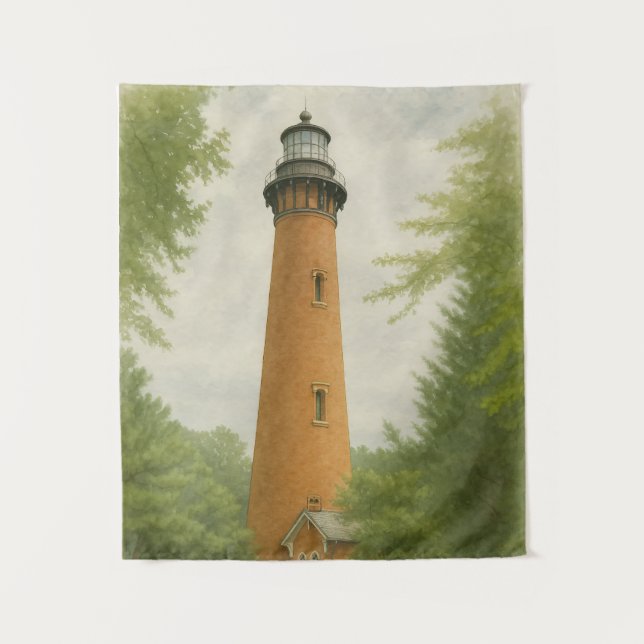 Tapete De Parede Farol da Praia de Currituck em Aquarela (Frente)