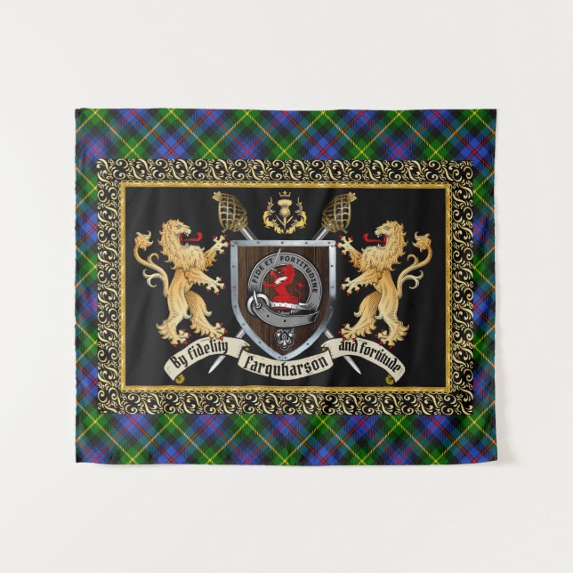 Tapete De Parede Farquharson Clan Crachá & Motto w/Lions (Frente (Horizontal))