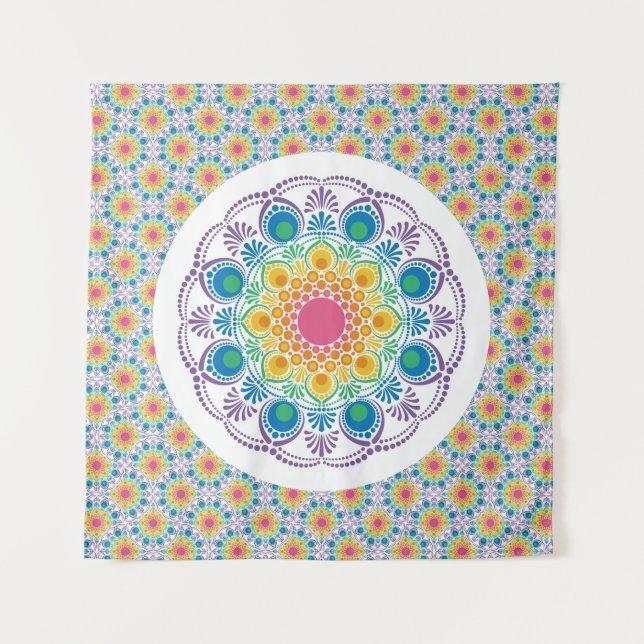 Tapete De Parede Fãs Deco da Fonte Floral Máxima do Arco-Íris (Frente)