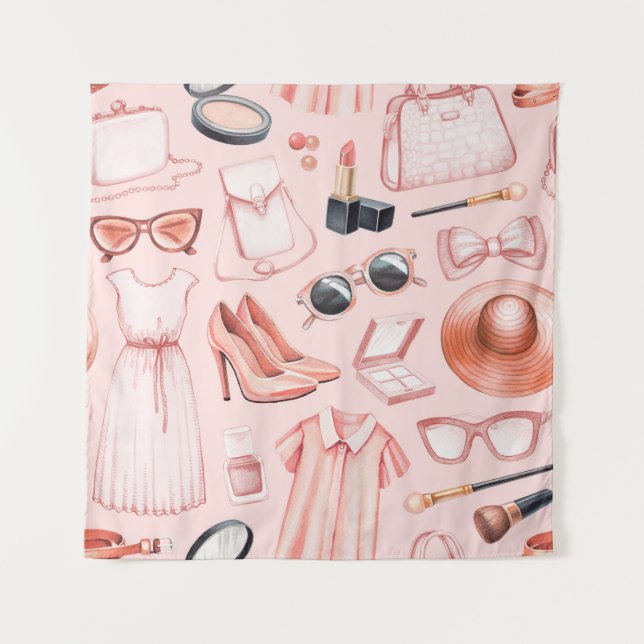 Tapete De Parede Fashion illustrations. Seamless pattern (Frente)