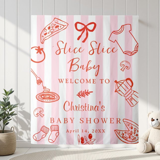 Tapete De Parede Fatia Fatia Bebê Pizza Chuveiro de Bebê Fundo (Elegant Hand Drawn Italian Food Baby shower Backdrop)