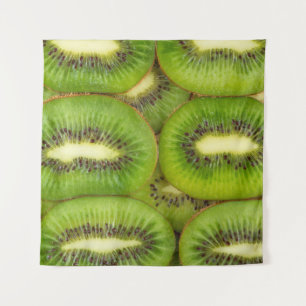 Tapete De Parede Fatias de fruta de kiwi fresca e madura em castanh