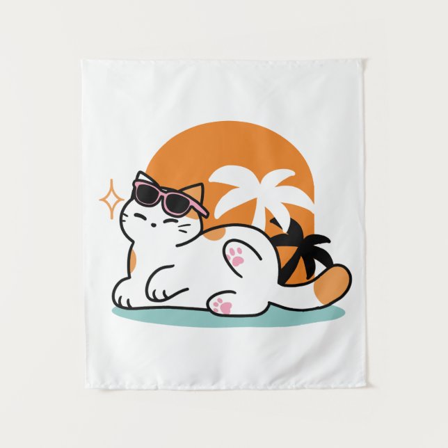 Tapete De Parede Feline Fine no Sol - Gato Tropical Relaxado (Frente)