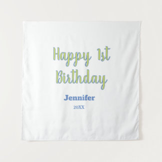 Tapete De Parede Feliz 1º aniversário crianças bebê verde azul past