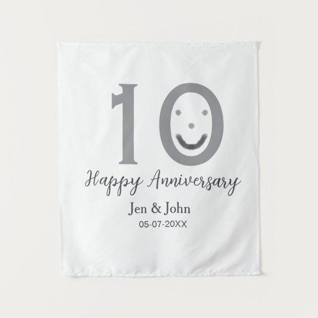Tapete De Parede Feliz 10º aniversário nome data cinza emoji negrit (Frente)