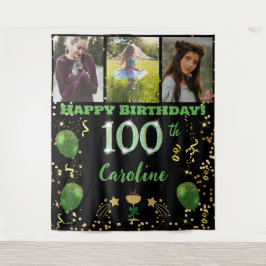 Tapete De Parede Feliz 100º Aniversário, Glitter Verde e 3 fotos