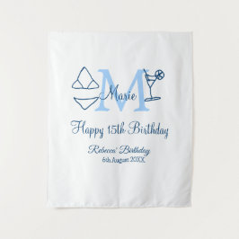 Tapete De Parede Feliz 15º Aniversário biquíni monograma azul adici