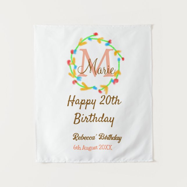 Tapete De Parede Feliz 20º Aniversário adicione nome monograma de g (Frente)