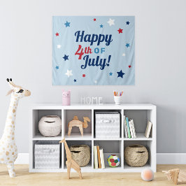Tapete De Parede Feliz 4 de Julho Estrelas Vermelhas Brancas e Azui