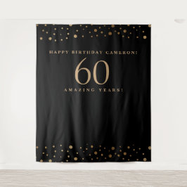 Tapete De Parede Feliz Aniversário 60 Anos Dourado Preto Personaliz