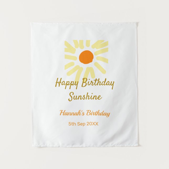 Tapete De Parede Feliz aniversário amarelo sol laranja aniversário  (Frente)