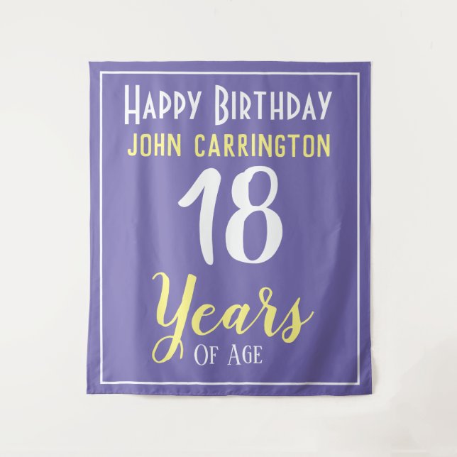 Tapete De Parede Feliz Aniversário com Nome e Idade 18 Anos Tapeçar (Frente)