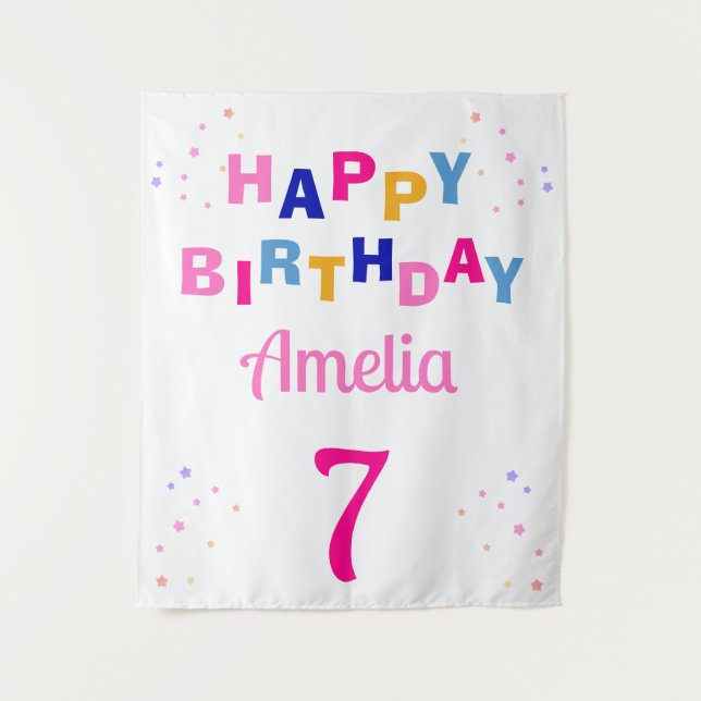 Tapete De Parede Feliz Aniversário das Estrelas Rosa (Frente)