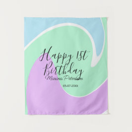 Tapete De Parede Feliz aniversário de 1 ano roxo verde azul acrílic