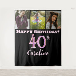 Tapete De Parede Feliz aniversário de 40 anos, brilho rosa e 3 foto