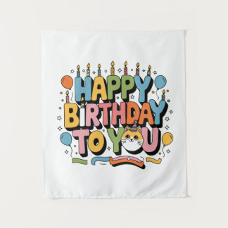 Tapete De Parede Feliz Aniversário Gatinho Fofo