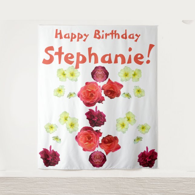Tapete De Parede Feliz Aniversário menina stephanie dama senhora (Frente)