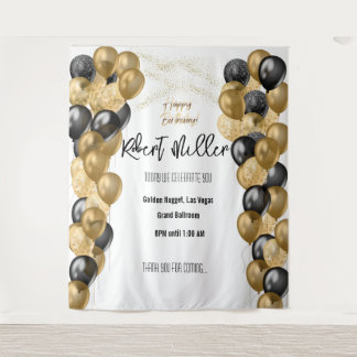 Tapete De Parede Feliz aniversário Modelo Negro Dourado - Transpare