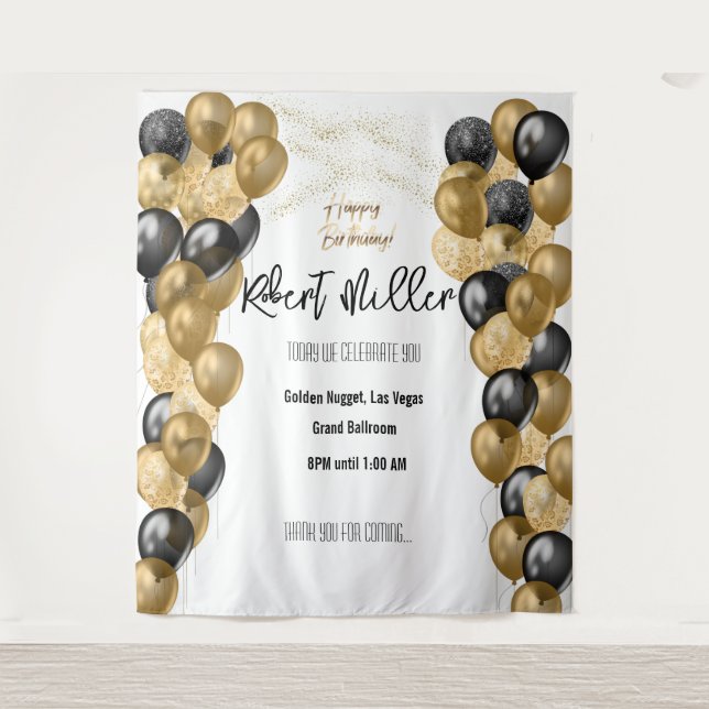 Tapete De Parede Feliz aniversário Modelo Negro Dourado - Transpare (Frente)