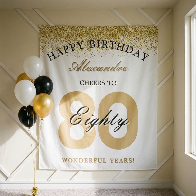 Tapete De Parede Feliz Aniversário Parabéns pelos 80 Anos de Celebr (Celebrate a milestone in style with our “Happy Birthday – Cheers to 80 Wonderful Years” personalized)