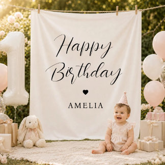 Tapete De Parede Feliz Aniversário Personalizado Bebê Primeiro 1º A