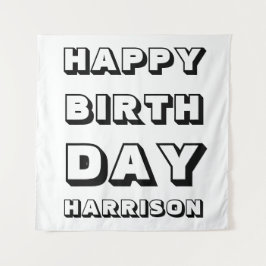 Tapete De Parede Feliz Aniversário preto branco nome personalizado