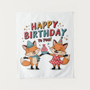 Tapete De Parede Feliz Aniversário Raposas
